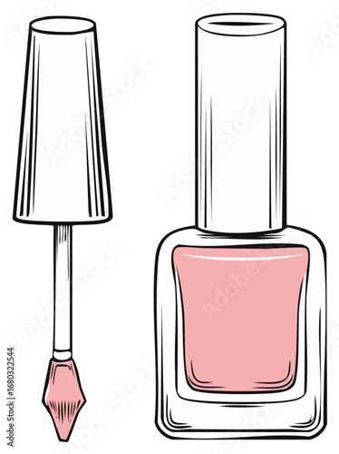 Nail Polish Bottle with Brush - Beauty, Cosmetics, Manicure Illustration