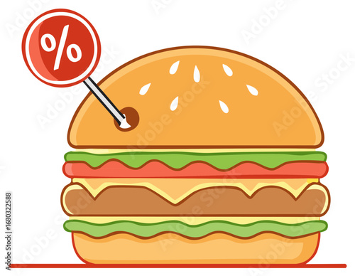 Burger with Percentage Symbol Sign Delicious Sandwich Offer Food Illustration