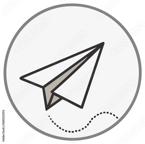 Simple Paper Airplane Icon with Dotted Flight Path