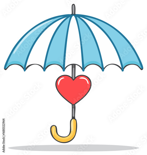 Umbrella protecting a red heart symbolizing love and safety during bad weather or difficult times