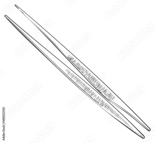 Sketch style tweezers, illustration for medicine, beauty or laboratory