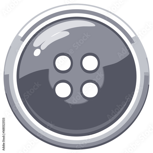 Glossy gray round sewing button with four holes for clothing and craft projects