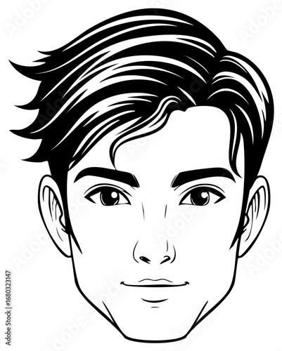 Young man headshot illustration with modern hairstyle black and white vector art portrait