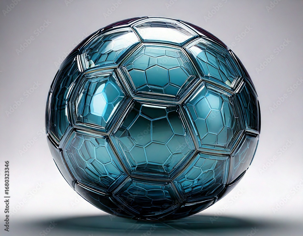 Fototapeta premium Glass Soccer Ball 3d rendered, isolated on ,white background