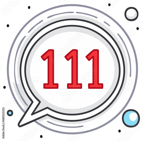 Speech bubble with the number one hundred eleven in bold red font inside a circle