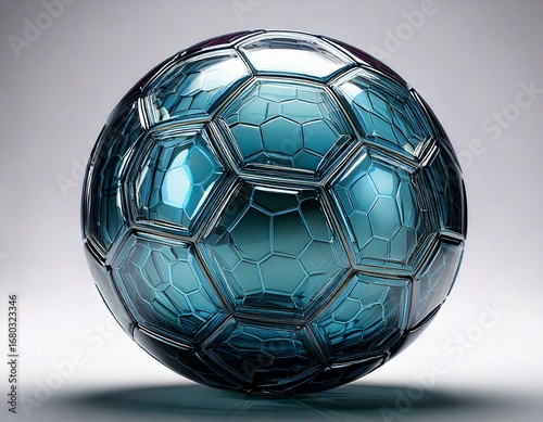 Glass Soccer Ball 3d rendered, isolated on ,white background