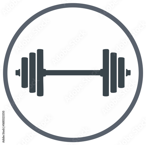 Barbell Icon within Circle Graphic, Gym Equipment, Weightlifting Element, Sport Symbol