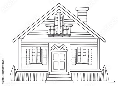 Charming house drawing with a balcony and chimney for coloring
