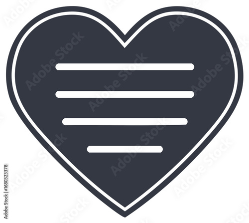 Modern minimalist heart symbol with internal text lines indicating a preferred message or favorites content