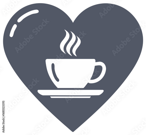 Coffee Cup Silhouette Inside Heart Shape Symbol for Love and Affection Concept