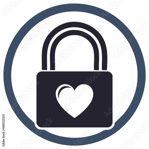 Stylized Heart Shaped Padlock Enclosed in Circle Security Design
