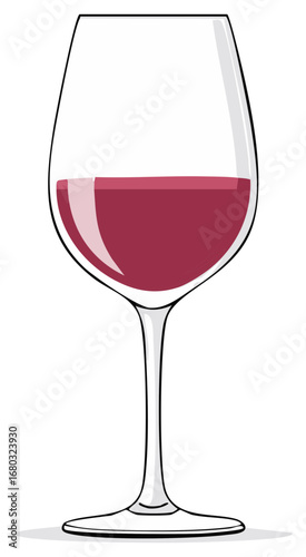 Elegant Red Wine Glass Vector Illustration Filled with Alcoholic Beverage Drink