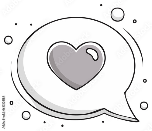 Heart shape in speech bubble with dots, love and communication concept