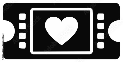 Vintage Ticket with Heart Symbol, Admission Coupon or Pass to Valentine's Day Event, Show