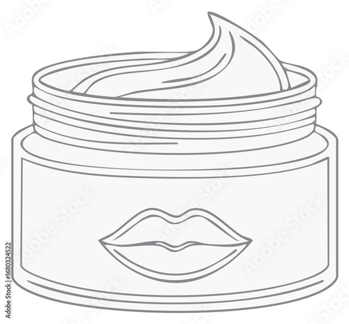 Lip care cream jar with product line art illustration beauty skincare outline