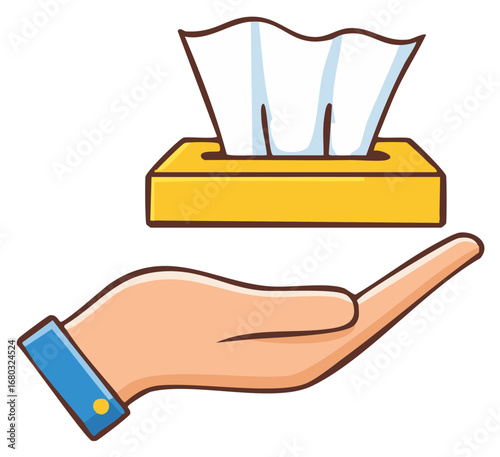 Human Hand Offering Facial Tissue Box for Hygiene or Healthcare  Needs Cartoon Style
