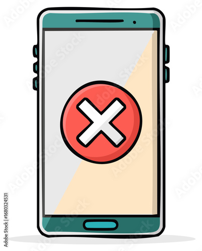Smartphone with red X mark, communication error illustration