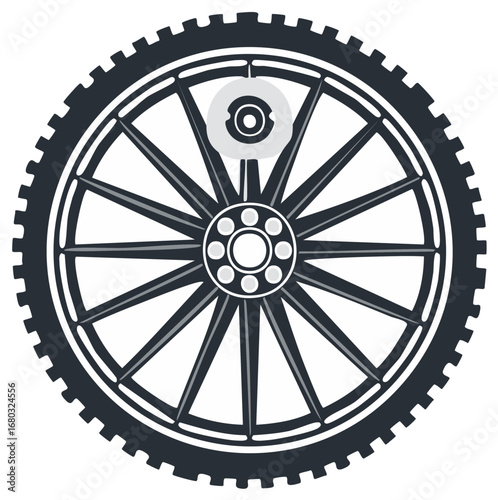 Detailed illustration of a bicycle wheel with spokes and tire tread