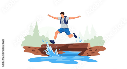 Adventurous Person Leaping Over Water Obstacle, Showing Fitness And Determination