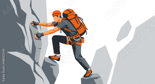 Adventurous Person Scaling a Rocky Surface, Representing Exploration Successfully