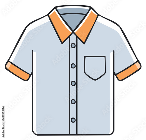 Casual button-down shirt illustration, short sleeves and pocket design