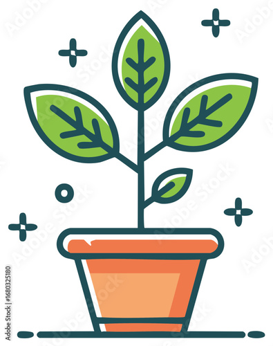 Green Plant Growing in Flower Pot Illustration for Home Decoration or Gardening Concept