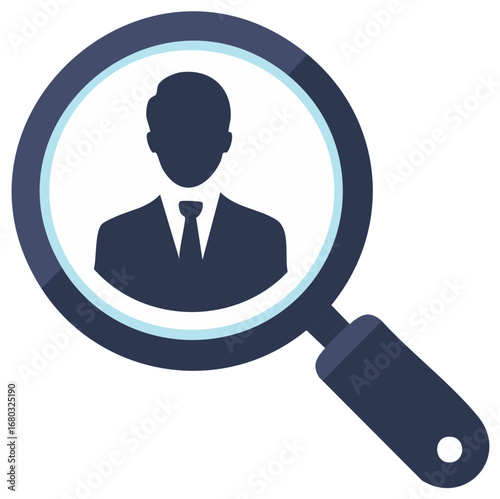Magnifying glass searching for professional person icon, human resources and recruitment concept