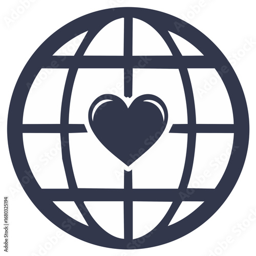 Global Heart Icon: Showing Love and Connection Worldwide through a Symbolic Geometric Design