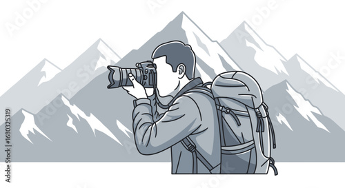 Adventurous Photographer Capturing Scenic Mountain Views For Creative Photography Projects