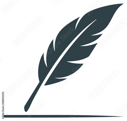 Feather quill writing a line of ink. Artistic and creative element for design.
