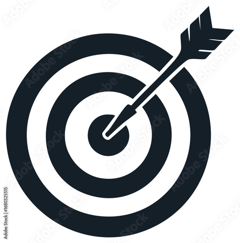 Arrow hitting the center of a target, symbolizing goal achievement and success.
