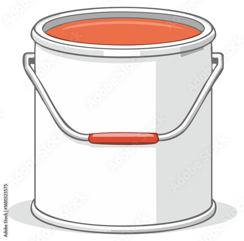 White bucket filled with orange paint, container vector illustration, house painting supplies concept