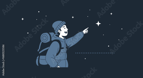 Adventurer Spotting Celestial Bodies Under The Starry Night Sky After A Long Trip