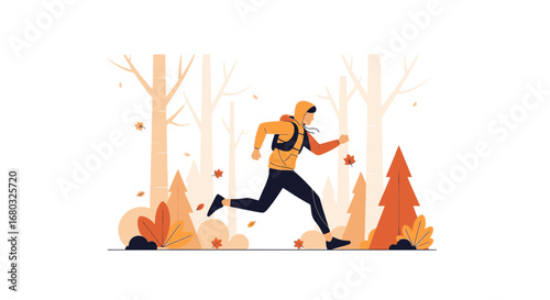 Adventurous Runner Embarking On Thrilling Forest Trail During Autumn Season Action