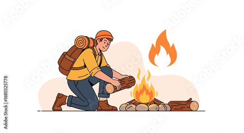 Adventurous Soul Building a Campfire Surrounded by Wilderness And Nature