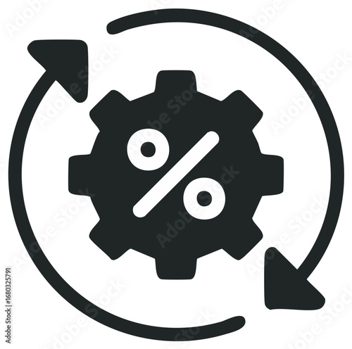 Percentage Gear with Rotation Arrows Circle, Automation Process, Technology Symbol Icon, Improvement Cycle, Vector Design