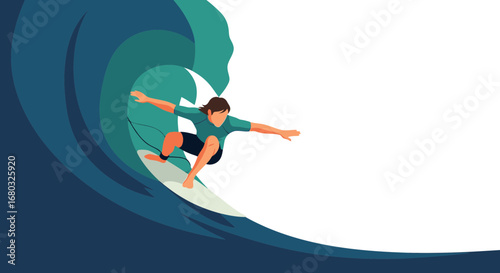 Adventurous Surfer Riding A Powerful Wave In A Display Of Skill And Courage