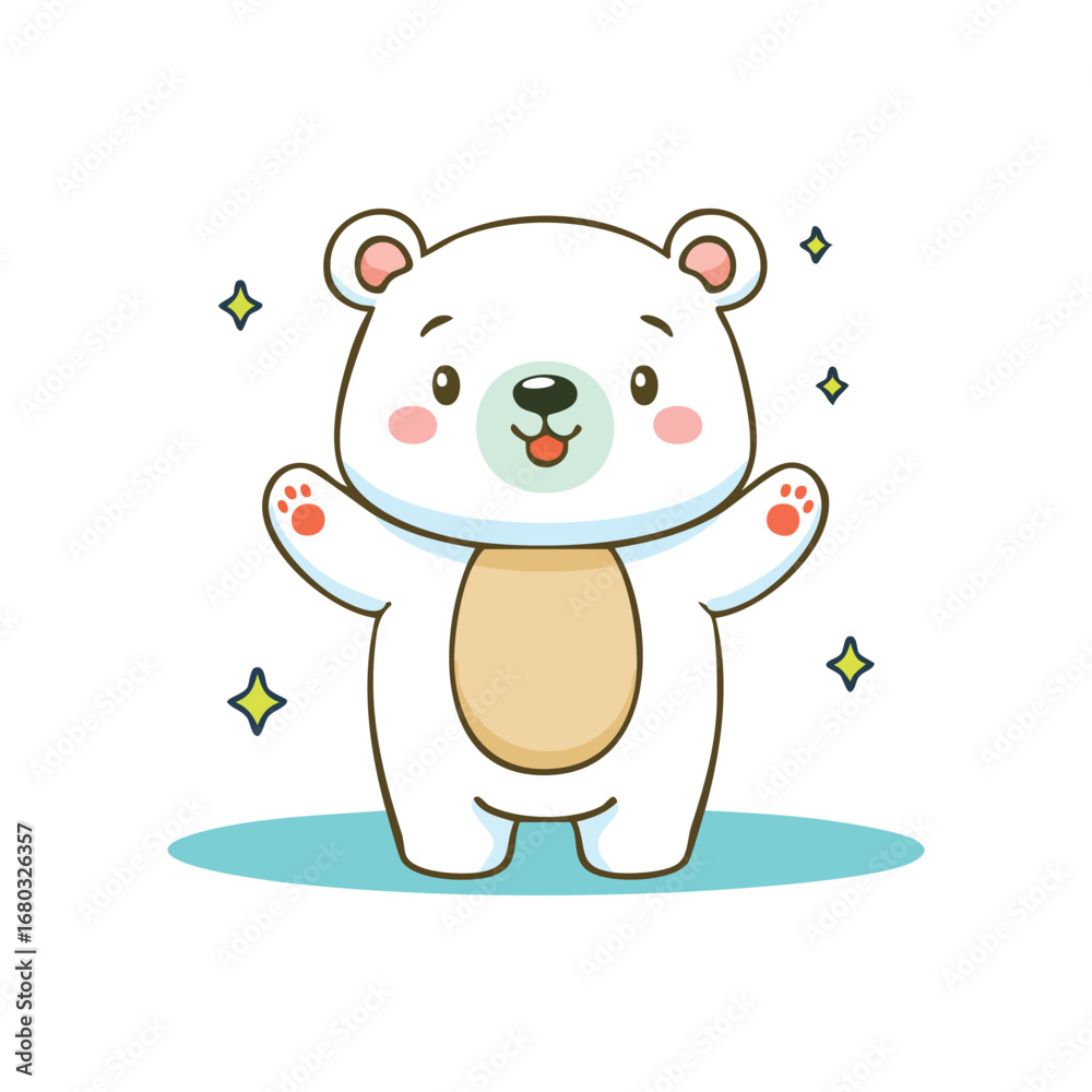 Fototapeta premium Cute cartoon polar bear cub on ice illustration