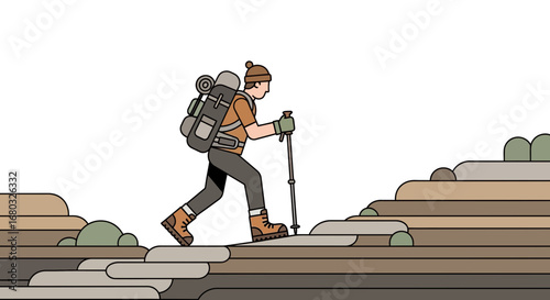 Adventurous Trekker Ascending Mountain Slope Towards Reaching A Remarkable Summit