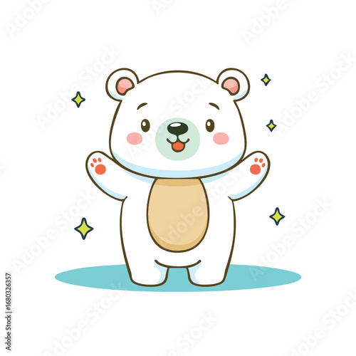 Cute cartoon polar bear cub on ice illustration
