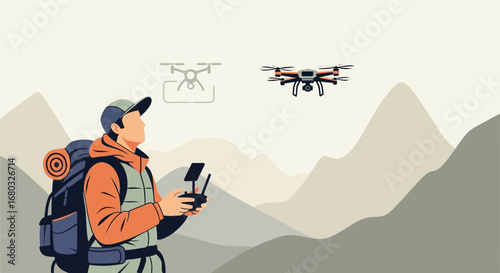 Aerial Adventurer Piloting Drone Over Serene Mountains Depicting Exploration And Adventure