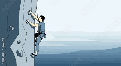 Adventurous Climber Ascending Cliff Face Depicting Determination and Perseverance