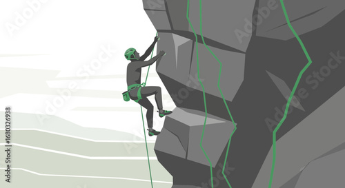 Adventurous Climber Ascending Steep Cliffs Showing Determination and Precision in Vector Design