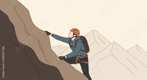 Adventurous Climber Ascends Rugged Mountainside Reaching New Heights and Overcoming Hardships