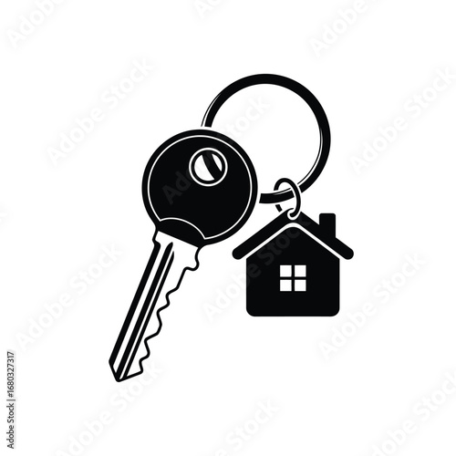 Vector art of house key with keychain, real estate symbol