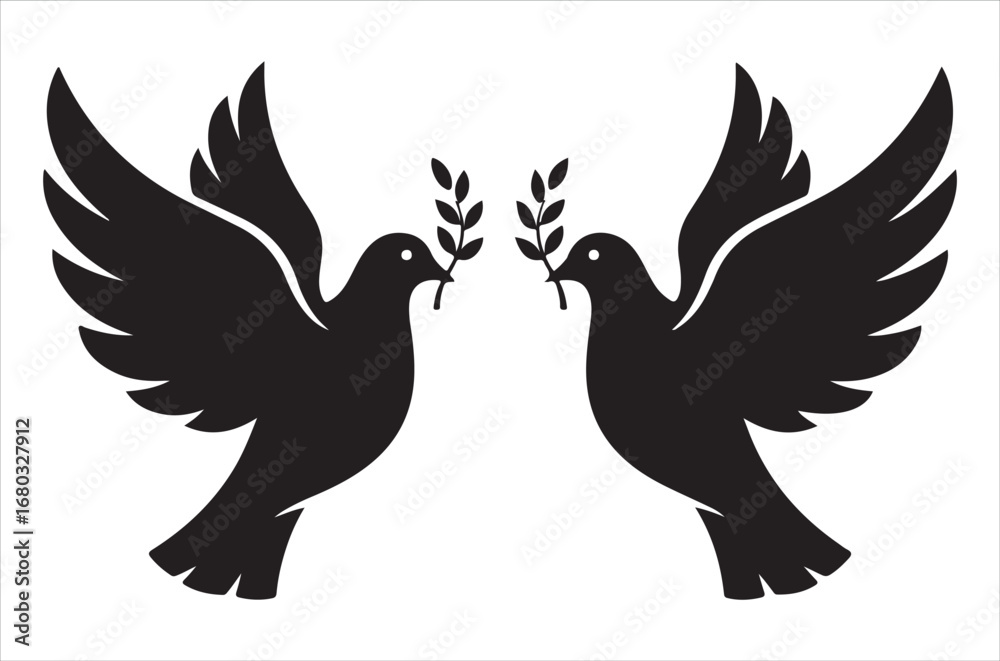 Fototapeta premium Birds silhouette vector file bundle isolated on white background, Romantic Bird Silhouette Vector Bundle, Lovebirds, Doves, Hearts, Wedding Birds, illustration, icon, retro.