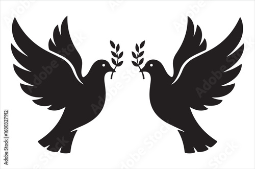 Birds silhouette vector file bundle isolated on white background, Romantic Bird Silhouette Vector Bundle, Lovebirds, Doves, Hearts, Wedding Birds, illustration, icon, retro.
