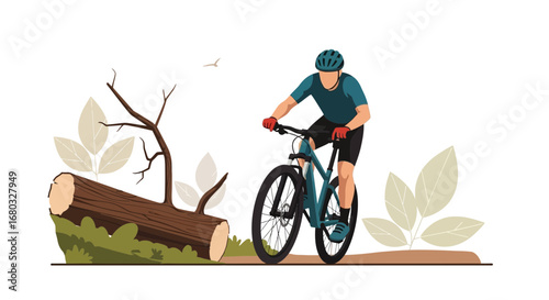 An illustration depicting a mountain biker on a trail, enjoying outdoor sports and cycling activity