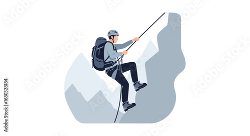 An illustration of a climber ascending a mountain using equipment vector