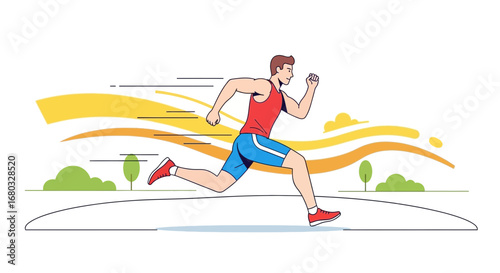 An illustration of a man running on a track against a simple background in a minimalist style